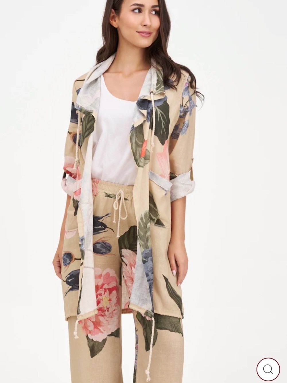 Floral Lightweight Linen blend Duster - Oat and Pink Floral - Picture 2 of 7